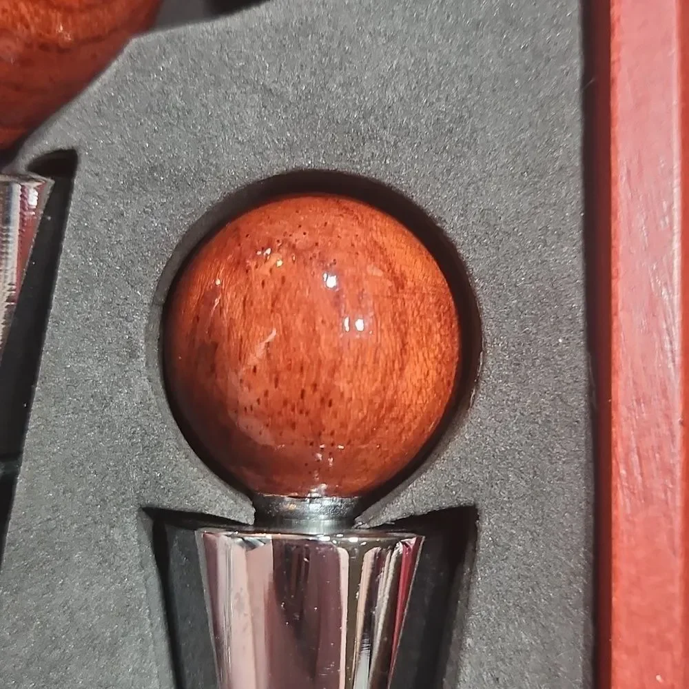 Brookstone Set Of 3 Mahogany Wine Stoppers